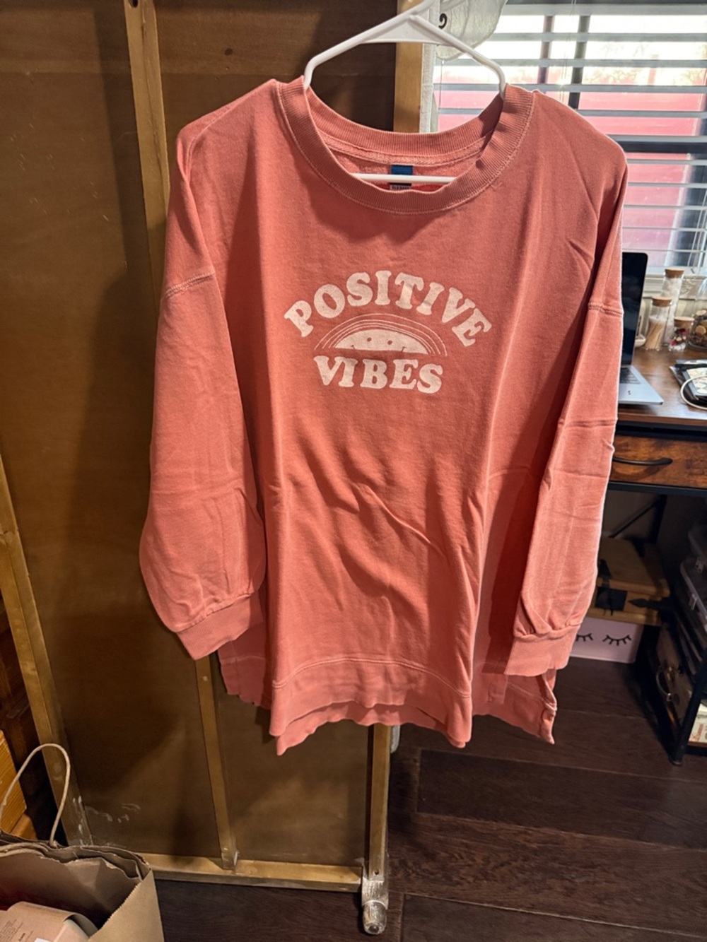 Old Navy Coral Pink "Positive Vibes" Crewneck Sweatshirt